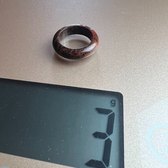 Solid Mohogany Obsidian Ring, Unisex 6.5mm Band, Chakra Ring Size 8 - Picture 6 of 6